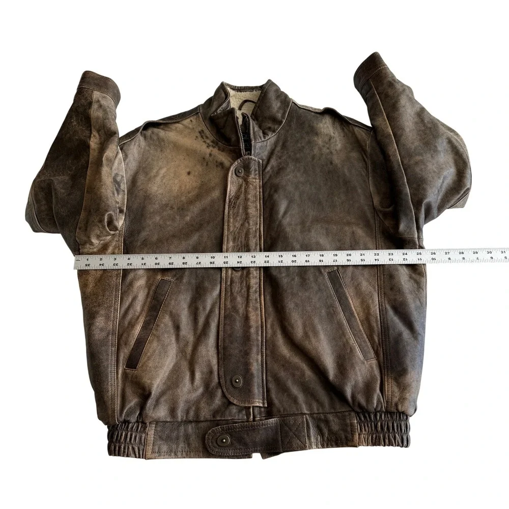 Maquette VTG Distressed Brown Leather‎ Sherpa Fleece Lined Bomber Jacket sz 44